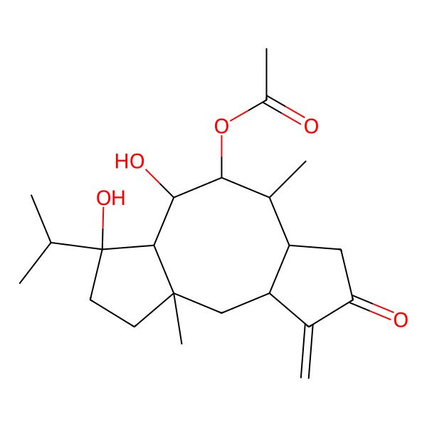 2D Structure of (10,12-Dihydroxy-1,8-dimethyl-4-methylidene-5-oxo-12-propan-2-yl-9-tricyclo[9.3.0.03,7]tetradecanyl) acetate