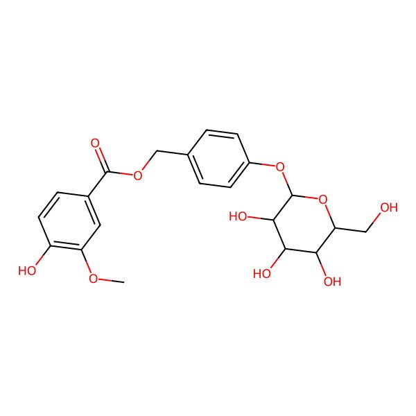 2D Structure of [4-[(2S,3R,4S,5S,6R)-3,4,5-trihydroxy-6-(hydroxymethyl)oxan-2-yl]oxyphenyl]methyl 4-hydroxy-3-methoxybenzoate