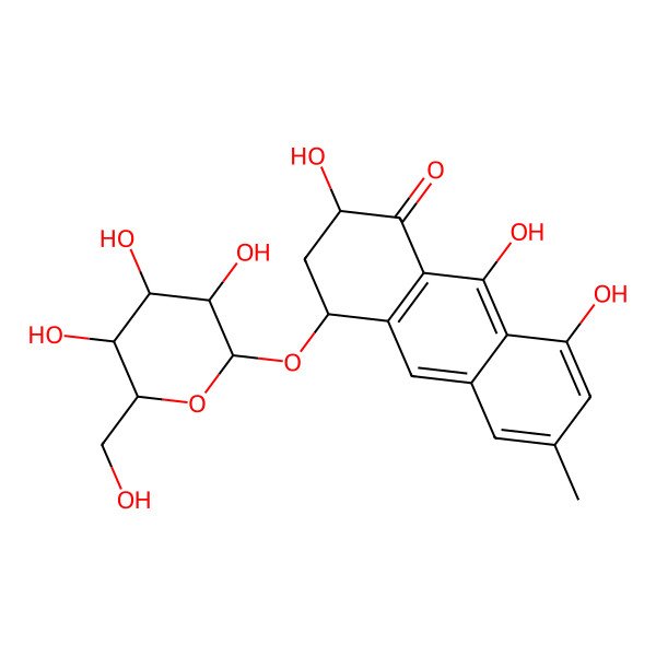 2D Structure of (2S,4S)-2,8,9-trihydroxy-6-methyl-4-[(2R,3R,4S,5S,6R)-3,4,5-trihydroxy-6-(hydroxymethyl)oxan-2-yl]oxy-3,4-dihydro-2H-anthracen-1-one