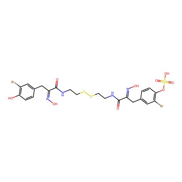 2D Structure of [2-bromo-4-[(2E)-3-[2-[2-[[(2E)-3-(3-bromo-4-hydroxyphenyl)-2-hydroxyiminopropanoyl]amino]ethyldisulfanyl]ethylamino]-2-hydroxyimino-3-oxopropyl]phenyl] hydrogen sulfate