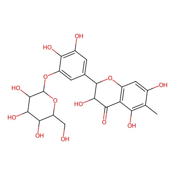 2D Structure of (2R,3R)-2-[3,4-dihydroxy-5-[(2S,3R,4S,5S,6R)-3,4,5-trihydroxy-6-(hydroxymethyl)oxan-2-yl]oxyphenyl]-3,5,7-trihydroxy-6-methyl-2,3-dihydrochromen-4-one