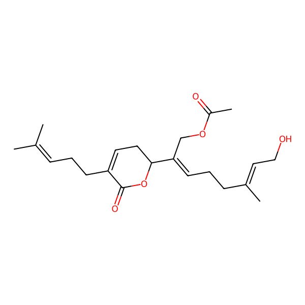 2D Structure of [(2E,6Z)-8-hydroxy-6-methyl-2-[(2R)-5-(4-methylpent-3-enyl)-6-oxo-2,3-dihydropyran-2-yl]octa-2,6-dienyl] acetate