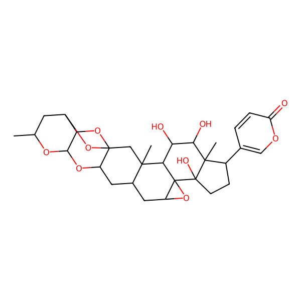 2D Structure of 5-(5,6,11-Trihydroxy-3,7,22-trimethyl-13,19,21,26,27-pentaoxaoctacyclo[22.2.1.01,18.03,16.04,12.07,11.012,14.020,25]heptacosan-8-yl)pyran-2-one
