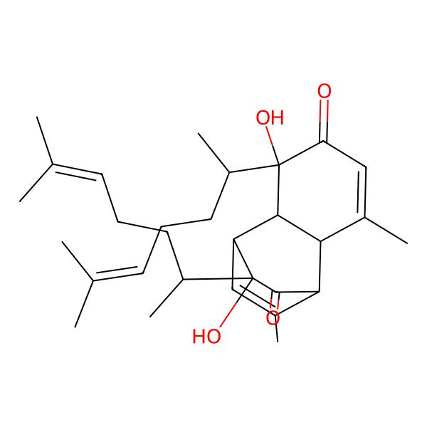 2D Structure of 3,10-Dihydroxy-6,12-dimethyl-3,10-bis(6-methylhept-5-en-2-yl)tricyclo[6.2.2.02,7]dodeca-5,11-diene-4,9-dione