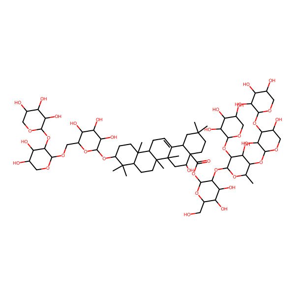 2D Structure of [(2S,3R,4S,5S,6R)-3-[(2S,3R,4R,5R,6S)-5-[(2S,3R,4S,5R)-3,5-dihydroxy-4-[(2S,3R,4S,5R)-3,4,5-trihydroxyoxan-2-yl]oxyoxan-2-yl]oxy-4-hydroxy-6-methyl-3-[(2S,3R,4S,5S)-3,4,5-trihydroxyoxan-2-yl]oxyoxan-2-yl]oxy-4,5-dihydroxy-6-(hydroxymethyl)oxan-2-yl] (4aR,5R,6aR,6aS,6bR,8aR,10S,12aR,14bS)-10-[(2R,3R,4S,5S,6R)-6-[[(2S,3R,4S,5S)-4,5-dihydroxy-3-[(2S,3R,4S,5R)-3,4,5-trihydroxyoxan-2-yl]oxyoxan-2-yl]oxymethyl]-3,4,5-trihydroxyoxan-2-yl]oxy-5-hydroxy-2,2,6a,6b,9,9,12a-heptamethyl-1,3,4,5,6,6a,7,8,8a,10,11,12,13,14b-tetradecahydropicene-4a-carboxylate