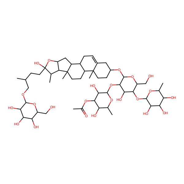 2D Structure of [(2S,3R,4R,5S,6S)-3,5-dihydroxy-2-[(2R,3R,4R,5S,6R)-4-hydroxy-6-(hydroxymethyl)-2-[[(1S,2S,4S,6R,7S,8R,9S,12S,13R,16S)-6-hydroxy-7,9,13-trimethyl-6-[(3R)-3-methyl-4-[(2R,3R,4S,5S,6R)-3,4,5-trihydroxy-6-(hydroxymethyl)oxan-2-yl]oxybutyl]-5-oxapentacyclo[10.8.0.02,9.04,8.013,18]icos-18-en-16-yl]oxy]-5-[(2S,3R,4R,5R,6S)-3,4,5-trihydroxy-6-methyloxan-2-yl]oxyoxan-3-yl]oxy-6-methyloxan-4-yl] acetate