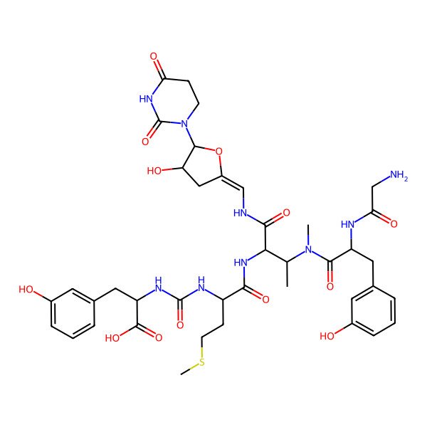 2D Structure of 2-[[(2S)-1-[[(2R)-3-[[(2S)-2-[(2-aminoacetyl)amino]-3-(3-hydroxyphenyl)propanoyl]-methylamino]-1-[[(E)-[5-(2,4-dioxo-1,3-diazinan-1-yl)-4-hydroxyoxolan-2-ylidene]methyl]amino]-1-oxobutan-2-yl]amino]-4-methylsulfanyl-1-oxobutan-2-yl]carbamoylamino]-3-(3-hydroxyphenyl)propanoic acid
