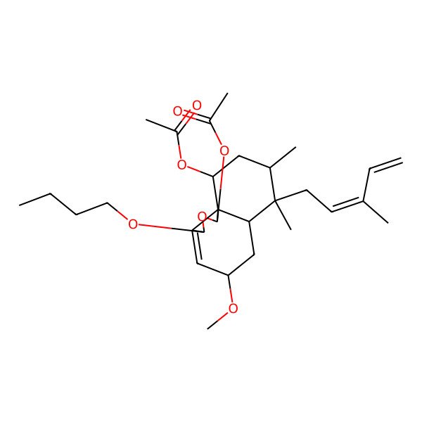 2D Structure of [(1S,3R,5R,6aS,7R,8R,10S,10aS)-1-acetyloxy-3-butoxy-5-methoxy-7,8-dimethyl-7-[(2E)-3-methylpenta-2,4-dienyl]-1,3,5,6,6a,8,9,10-octahydrobenzo[d][2]benzofuran-10-yl] acetate