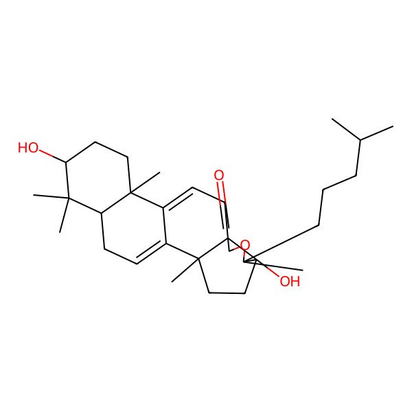 2D Structure of (2R,5R,6S,9R,13S,16S,18R)-5,16-dihydroxy-2,6,13,17,17-pentamethyl-6-(4-methylpentyl)-7-oxapentacyclo[10.8.0.02,9.05,9.013,18]icosa-1(20),11-dien-8-one