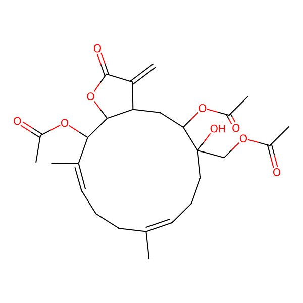 2D Structure of (5,15-diacetyloxy-6-hydroxy-10,14-dimethyl-3-methylidene-2-oxo-4,5,7,8,11,12,15,15a-octahydro-3aH-cyclotetradeca[b]furan-6-yl)methyl acetate
