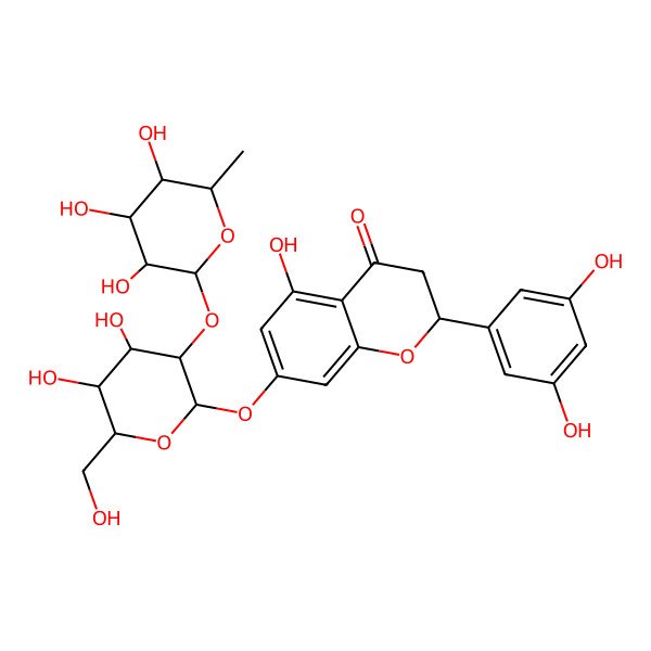 2D Structure of 7-[4,5-Dihydroxy-6-(hydroxymethyl)-3-(3,4,5-trihydroxy-6-methyloxan-2-yl)oxyoxan-2-yl]oxy-2-(3,5-dihydroxyphenyl)-5-hydroxy-2,3-dihydrochromen-4-one
