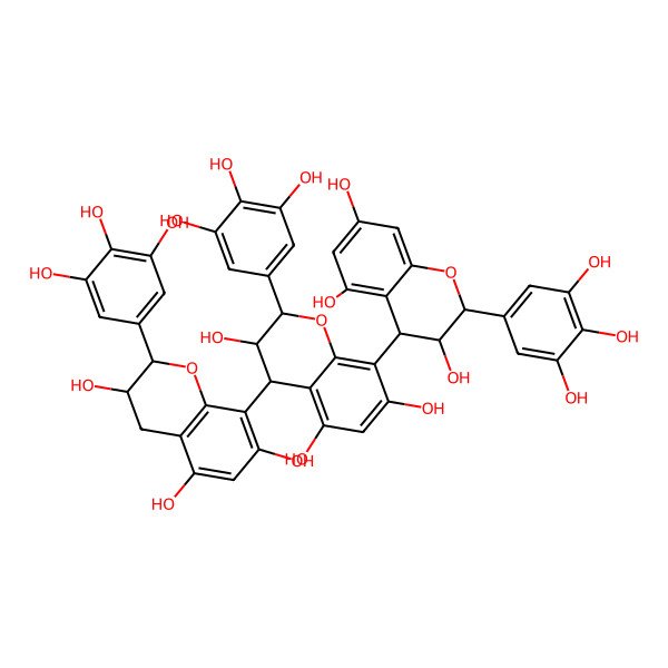 2D Structure of (2R,3S,4R)-2-(3,4,5-trihydroxyphenyl)-4-[(2R,3R)-3,5,7-trihydroxy-2-(3,4,5-trihydroxyphenyl)-3,4-dihydro-2H-chromen-8-yl]-8-[(2R,3S,4S)-3,5,7-trihydroxy-2-(3,4,5-trihydroxyphenyl)-3,4-dihydro-2H-chromen-4-yl]-3,4-dihydro-2H-chromene-3,5,7-triol