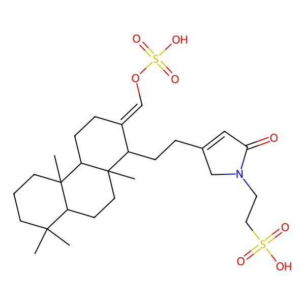 2D Structure of 2-[3-[2-[(1R,2E,4aR,4bS,8aS,10aS)-4b,8,8,10a-tetramethyl-2-(sulfooxymethylidene)-1,3,4,4a,5,6,7,8a,9,10-decahydrophenanthren-1-yl]ethyl]-5-oxo-2H-pyrrol-1-yl]ethanesulfonic acid