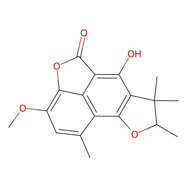 2D Structure of 7-Hydroxy-12-methoxy-4,5,5,14-tetramethyl-3,10-dioxatetracyclo[6.6.1.02,6.011,15]pentadeca-1(15),2(6),7,11,13-pentaen-9-one