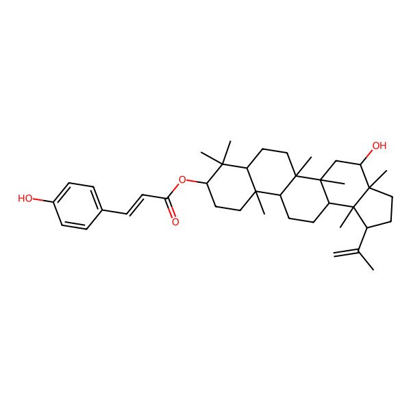 2D Structure of (4-hydroxy-3a,5a,5b,8,8,11a,13b-heptamethyl-1-prop-1-en-2-yl-2,3,4,5,6,7,7a,9,10,11,11b,12,13,13a-tetradecahydro-1H-cyclopenta[a]chrysen-9-yl) 3-(4-hydroxyphenyl)prop-2-enoate