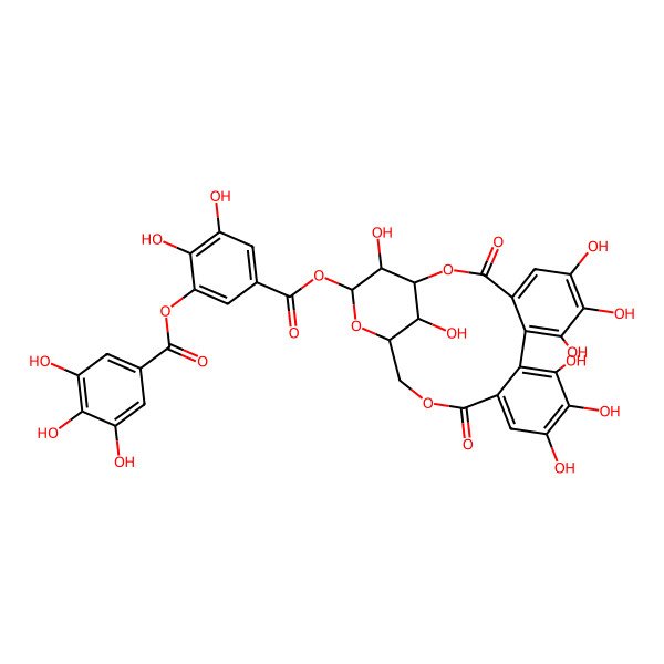 2D Structure of [2,3-Dihydroxy-5-[(6,7,8,11,12,13,22,23-octahydroxy-3,16-dioxo-2,17,20-trioxatetracyclo[17.3.1.04,9.010,15]tricosa-4,6,8,10,12,14-hexaen-21-yl)oxycarbonyl]phenyl] 3,4,5-trihydroxybenzoate