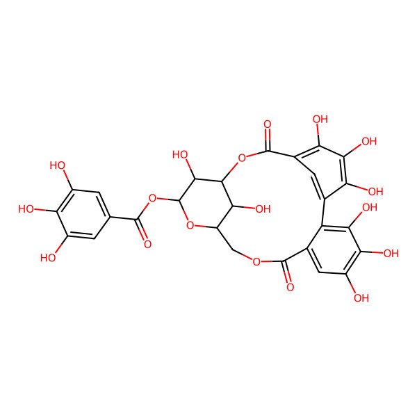 2D Structure of [(11R,13R,14R,15S,23R)-3,4,5,14,19,20,21,23-octahydroxy-8,17-dioxo-9,12,16-trioxatetracyclo[16.3.1.111,15.02,7]tricosa-1(22),2,4,6,18,20-hexaen-13-yl] 3,4,5-trihydroxybenzoate