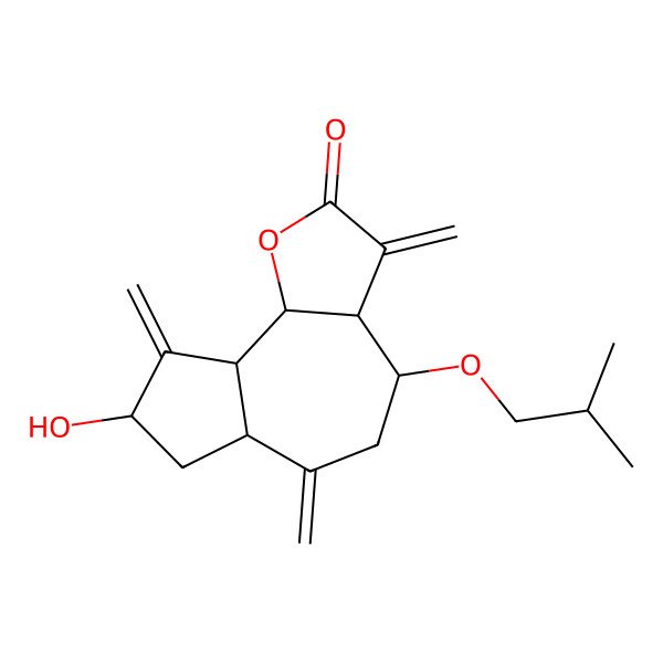2D Structure of (3aR,4S,6aR,8S,9aR,9bR)-8-hydroxy-3,6,9-trimethylidene-4-(2-methylpropoxy)-3a,4,5,6a,7,8,9a,9b-octahydroazuleno[4,5-b]furan-2-one