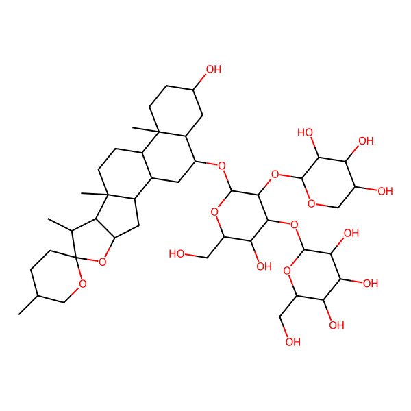 2D Structure of (2S,3R,4S,5S,6R)-2-[(2R,3R,4S,5R,6R)-3-hydroxy-2-(hydroxymethyl)-6-[(1R,2S,4S,5'R,6R,7S,8R,9S,12S,13R,16S,18S,19S)-16-hydroxy-5',7,9,13-tetramethylspiro[5-oxapentacyclo[10.8.0.02,9.04,8.013,18]icosane-6,2'-oxane]-19-yl]oxy-5-[(2S,3R,4S,5R)-3,4,5-trihydroxyoxan-2-yl]oxyoxan-4-yl]oxy-6-(hydroxymethyl)oxane-3,4,5-triol