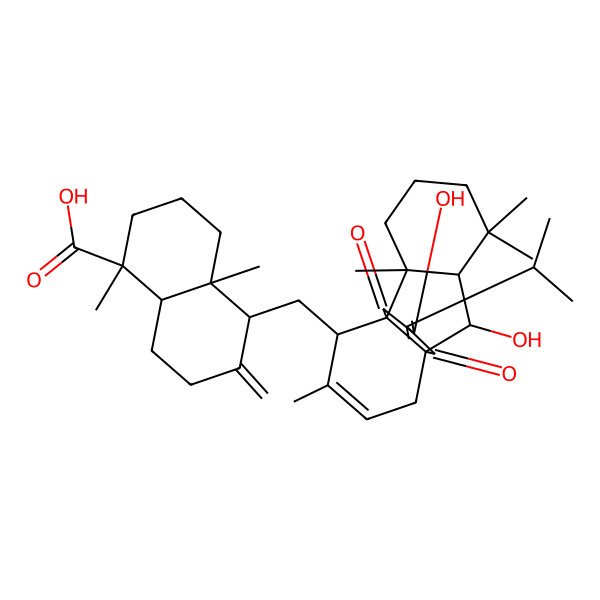 2D Structure of (1R,4aR,5S)-5-[[(1R,2S,7S,8R,9R,13S)-8,15-dihydroxy-2,6,6,12-tetramethyl-14,17-dioxo-16-propan-2-yl-13-tetracyclo[7.4.4.01,9.02,7]heptadeca-11,15-dienyl]methyl]-1,4a-dimethyl-6-methylidene-3,4,5,7,8,8a-hexahydro-2H-naphthalene-1-carboxylic acid