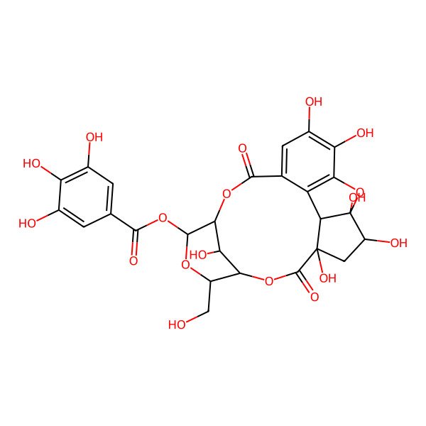 2D Structure of [(1S,4S,6R,7R,8R,17R,18S,20R,21S)-4,6,7,11,12,21-hexahydroxy-20-(hydroxymethyl)-3,15-dioxo-2,16,19,22-tetraoxapentacyclo[15.3.1.17,10.04,8.09,14]docosa-9,11,13-trien-18-yl] 3,4,5-trihydroxybenzoate