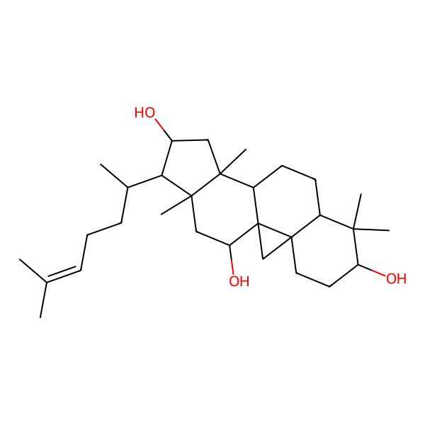 2D Structure of (1R,3R,6S,8R,11S,12S,14S,15R,16R,18R)-7,7,12,16-tetramethyl-15-[(2R)-6-methylhept-5-en-2-yl]pentacyclo[9.7.0.01,3.03,8.012,16]octadecane-6,14,18-triol