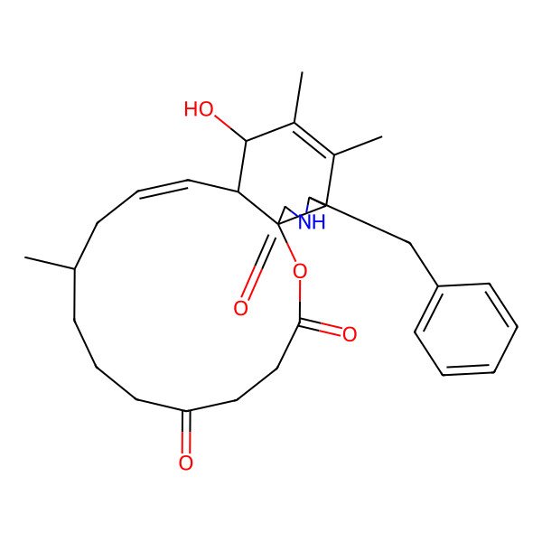 2D Structure of 19-Benzyl-15-hydroxy-10,16,17-trimethyl-2-oxa-20-azatricyclo[12.7.0.01,18]henicosa-12,16-diene-3,6,21-trione