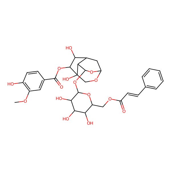 2D Structure of [(1R,4S,5R,6S,7R,8S,9S)-4,6-dihydroxy-9-[(2S,3R,4S,5S,6R)-3,4,5-trihydroxy-6-[[(E)-3-phenylprop-2-enoyl]oxymethyl]oxan-2-yl]oxy-2,10-dioxatricyclo[5.3.1.04,8]undecan-5-yl] 4-hydroxy-3-methoxybenzoate
