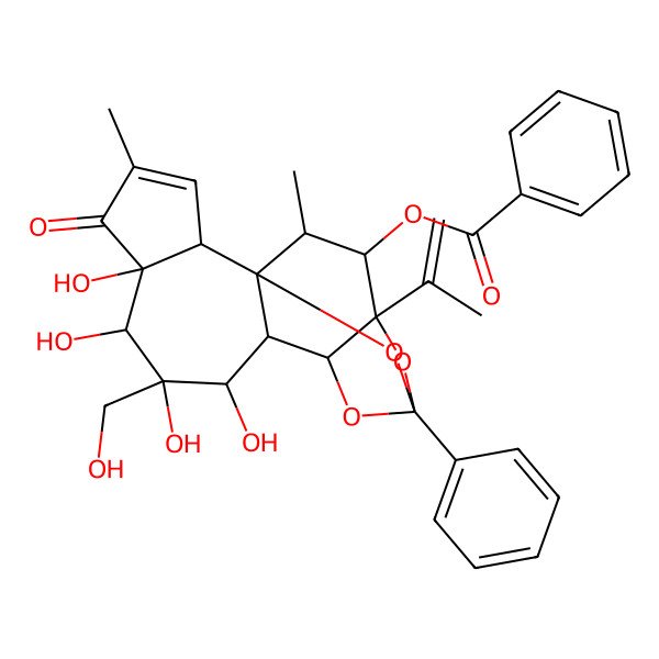 2D Structure of [6,7,8,9-Tetrahydroxy-8-(hydroxymethyl)-4,17-dimethyl-5-oxo-13-phenyl-15-prop-1-en-2-yl-12,14,18-trioxapentacyclo[11.4.1.01,10.02,6.011,15]octadec-3-en-16-yl] benzoate