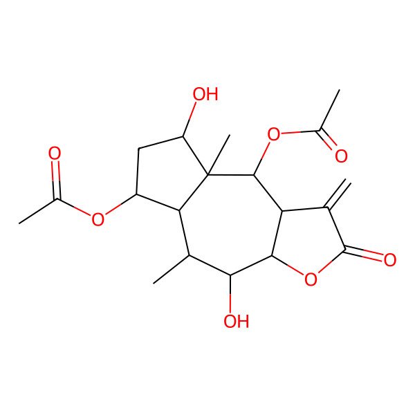 2D Structure of (9-acetyloxy-4,8-dihydroxy-5,8a-dimethyl-1-methylidene-2-oxo-4,5,5a,6,7,8,9,9a-octahydro-3aH-azuleno[6,5-b]furan-6-yl) acetate