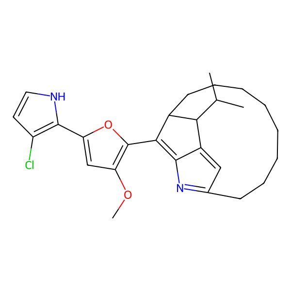 2D Structure of (12S,13S)-15-[5-(3-chloro-1H-pyrrol-2-yl)-3-methoxyfuran-2-yl]-13-propan-2-yl-2-azatricyclo[10.2.1.13,14]hexadeca-1(15),2,14(16)-triene