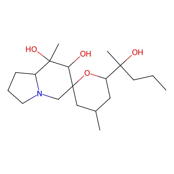 2D Structure of (4'R,6R,6'S,7S,8R,8aS)-6'-[(2R)-2-hydroxypentan-2-yl]-4',8-dimethylspiro[1,2,3,5,7,8a-hexahydroindolizine-6,2'-oxane]-7,8-diol