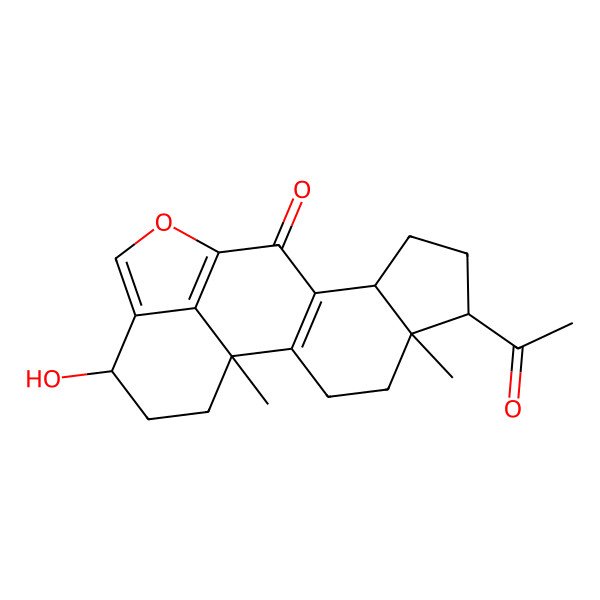 2D Structure of 6-Acetyl-16-hydroxy-1,5-dimethyl-13-oxapentacyclo[10.6.1.02,10.05,9.015,19]nonadeca-2(10),12(19),14-trien-11-one