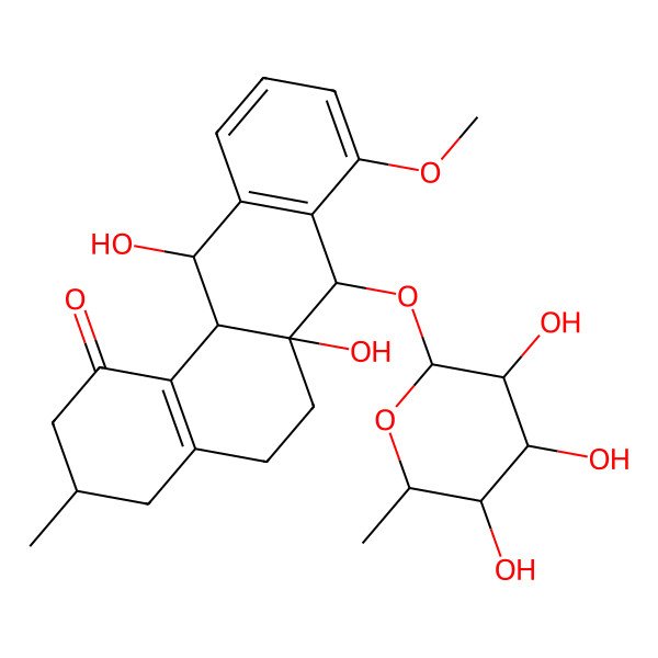 2D Structure of 6a,12-Dihydroxy-8-methoxy-3-methyl-7-(3,4,5-trihydroxy-6-methyloxan-2-yl)oxy-2,3,4,5,6,7,12,12a-octahydrobenzo[a]anthracen-1-one