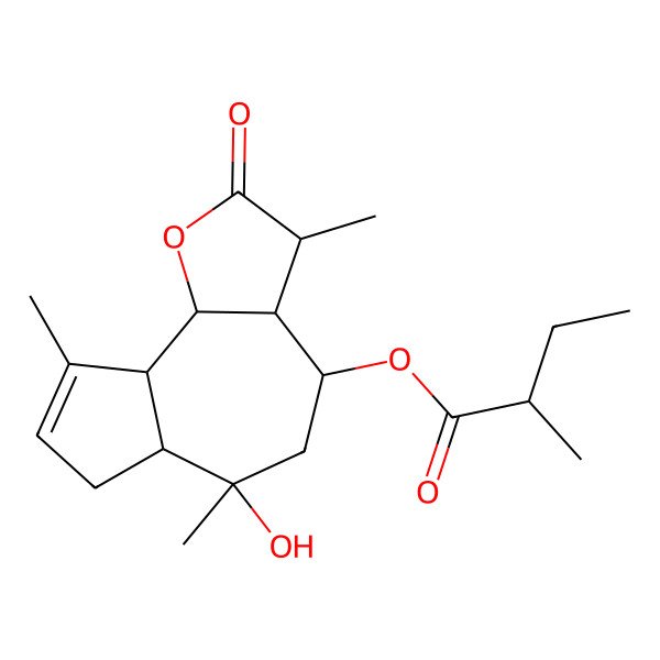 2D Structure of [(3aS,4R,6R,6aR,9aR,9bR)-6-hydroxy-3,6,9-trimethyl-2-oxo-3,3a,4,5,6a,7,9a,9b-octahydroazuleno[4,5-b]furan-4-yl] 2-methylbutanoate