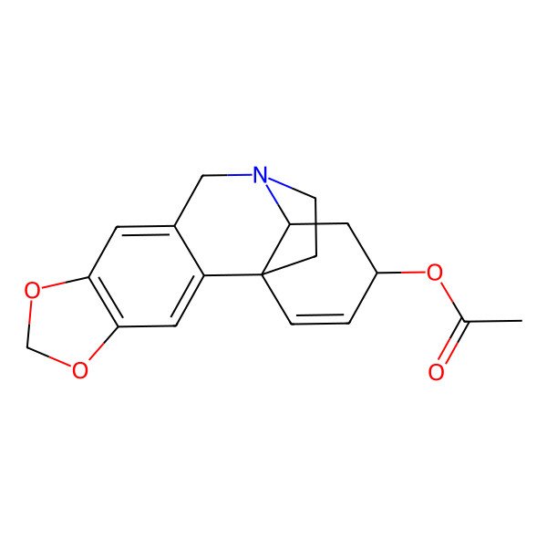 2D Structure of [(1S,13R)-5,7-dioxa-12-azapentacyclo[10.5.2.01,13.02,10.04,8]nonadeca-2,4(8),9,16-tetraen-15-yl] acetate