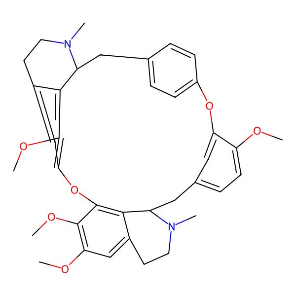 2D Structure of 2H,16H-6,9-Etheno-1,24:11,15-dimethenopyrido[2a(2),3a(2):17,18][1,11]dioxacycloheneicosino[2,3,4-ij]isoquinoline, 3,4,4a,5,16a,17,18,19-octahydro-12,21,22,25-tetramethoxy-4,17-dimethyl-, [4aS-(4aR*,16aS*)]-