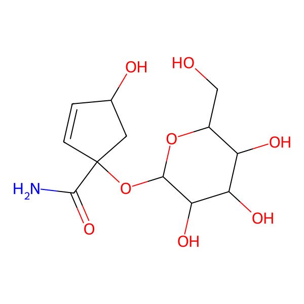 2D Structure of (1R,4R)-4-hydroxy-1-[(2S,3R,4S,5S,6R)-3,4,5-trihydroxy-6-(hydroxymethyl)oxan-2-yl]oxycyclopent-2-ene-1-carboxamide