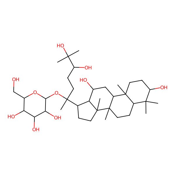 2D Structure of 2-[2-(3,12-dihydroxy-4,4,8,10,14-pentamethyl-2,3,5,6,7,9,11,12,13,15,16,17-dodecahydro-1H-cyclopenta[a]phenanthren-17-yl)-5,6-dihydroxy-6-methylheptan-2-yl]oxy-6-(hydroxymethyl)oxane-3,4,5-triol