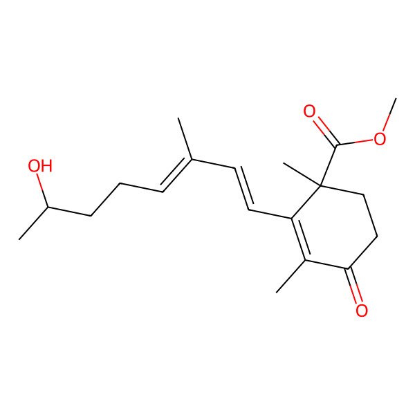 2D Structure of methyl (1R)-2-[(1E,3E,7R)-7-hydroxy-3-methylocta-1,3-dienyl]-1,3-dimethyl-4-oxocyclohex-2-ene-1-carboxylate