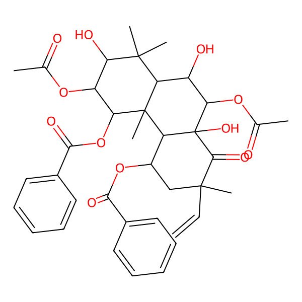2D Structure of (6,10-diacetyloxy-5-benzoyloxy-2-ethenyl-7,9,10a-trihydroxy-2,4b,8,8-tetramethyl-1-oxo-4,4a,5,6,7,8a,9,10-octahydro-3H-phenanthren-4-yl) benzoate