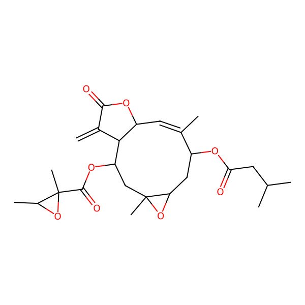 2D Structure of [(1R,2R,4R,6R,8S,9Z,11R)-4,9-dimethyl-8-(3-methylbutanoyloxy)-14-methylidene-13-oxo-5,12-dioxatricyclo[9.3.0.04,6]tetradec-9-en-2-yl] (2S,3S)-2,3-dimethyloxirane-2-carboxylate