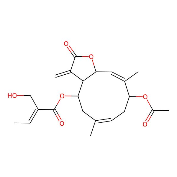 2D Structure of [(3aR,4R,6Z,9R,10E,11aS)-9-acetyloxy-6,10-dimethyl-3-methylidene-2-oxo-3a,4,5,8,9,11a-hexahydrocyclodeca[b]furan-4-yl] (E)-2-(hydroxymethyl)but-2-enoate
