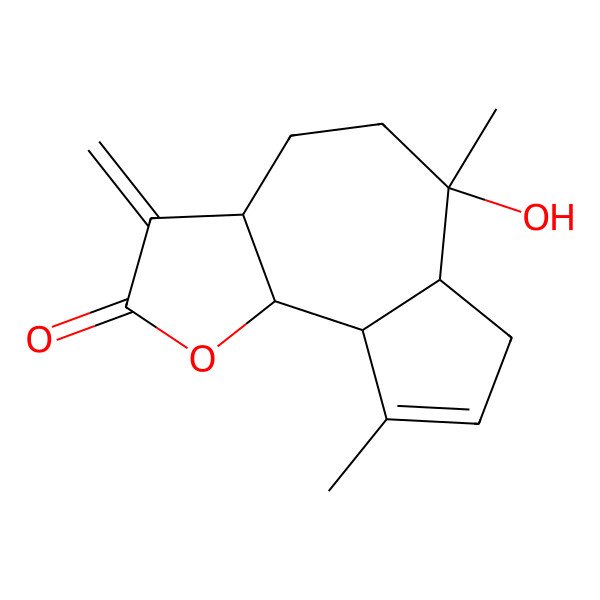 2D Structure of (3aS,6R,6aR,9aS,9bS)-6-hydroxy-6,9-dimethyl-3-methylidene-4,5,6a,7,9a,9b-hexahydro-3aH-azuleno[4,5-b]furan-2-one