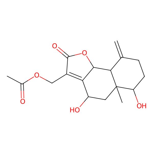 2D Structure of [(4S,5aR,6R,9aS,9bR)-4,6-dihydroxy-5a-methyl-9-methylidene-2-oxo-5,6,7,8,9a,9b-hexahydro-4H-benzo[g][1]benzofuran-3-yl]methyl acetate