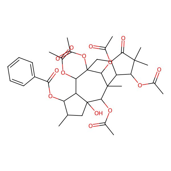 2D Structure of [(1R,2R,3R,4S,5S,7R,8R,9R,10S,11S,14R,16R)-1,2,8,11,16-pentaacetyloxy-7-hydroxy-5,9,12,12-tetramethyl-13-oxo-4-tetracyclo[7.6.1.03,7.010,14]hexadecanyl] benzoate
