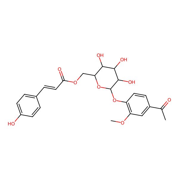 2D Structure of [(2R,3R,4S,5R,6S)-6-(4-acetyl-2-methoxyphenoxy)-3,4,5-trihydroxyoxan-2-yl]methyl (E)-3-(4-hydroxyphenyl)prop-2-enoate