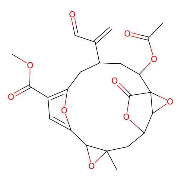 2D Structure of methyl (2S,4S,10S,12R,14S,15S)-2-acetyloxy-12-methyl-17-oxo-4-(3-oxoprop-1-en-2-yl)-11,16,18,19-tetraoxapentacyclo[12.2.2.16,9.01,15.010,12]nonadeca-6,8-diene-7-carboxylate