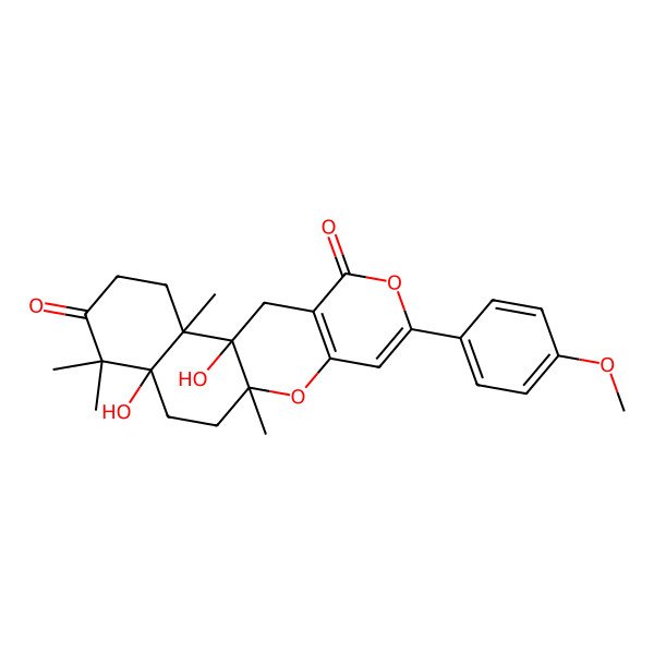 2D Structure of 1,7-Dihydroxy-14-(4-methoxyphenyl)-2,6,6,10-tetramethyl-11,15-dioxatetracyclo[8.8.0.02,7.012,17]octadeca-12(17),13-diene-5,16-dione