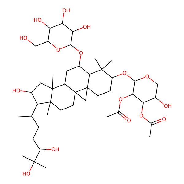 2D Structure of [(2S,3R,4S,5R)-3-acetyloxy-2-[[(1S,3R,6S,8R,9S,11S,12S,14S,15R,16R)-15-[(2R,5S)-5,6-dihydroxy-6-methylheptan-2-yl]-14-hydroxy-7,7,12,16-tetramethyl-9-[(2R,3R,4S,5S,6R)-3,4,5-trihydroxy-6-(hydroxymethyl)oxan-2-yl]oxy-6-pentacyclo[9.7.0.0^{1,3.0^{3,8.0^{12,16]octadecanyl]oxy]-5-hydroxyoxan-4-yl] acetate